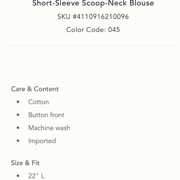 NWT Anthropologie Short Sleeve Scoop Neck Cotton Blouse, size S - Picture 9 of 9